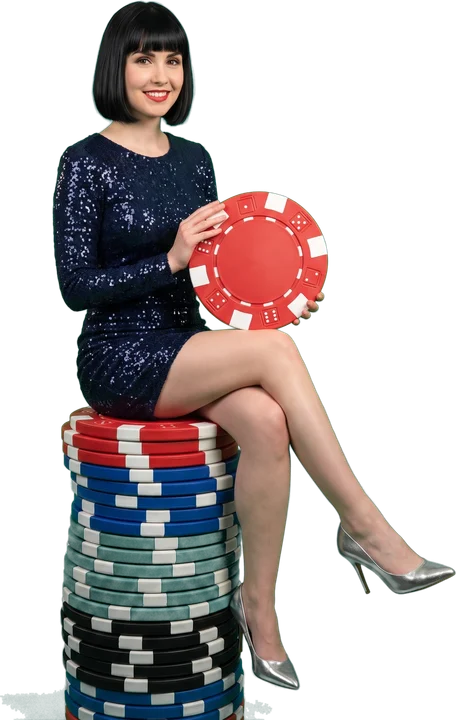 Woman holding a fan of colorful casino chips